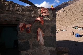 17 The Muleteers Cook Meat For Their Dinner At Casa de Piedra On The Trek To Aconcagua Plaza Argentina Base Camp.jpg